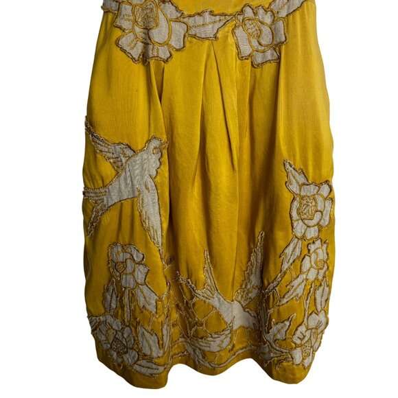 Yoana Baraschi Yellow Silk Sz 10 Sundress Bird & Floral Embroidery Boho Fairy - Picture 6 of 12
